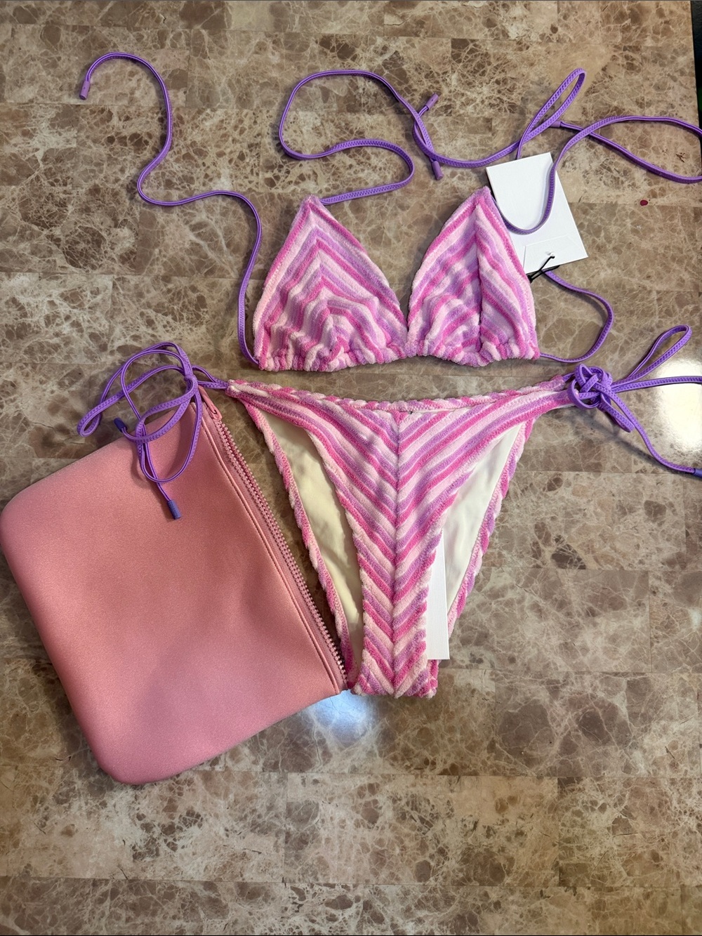 triangl swimwear Pink & Purple Striped Triangle Bikini